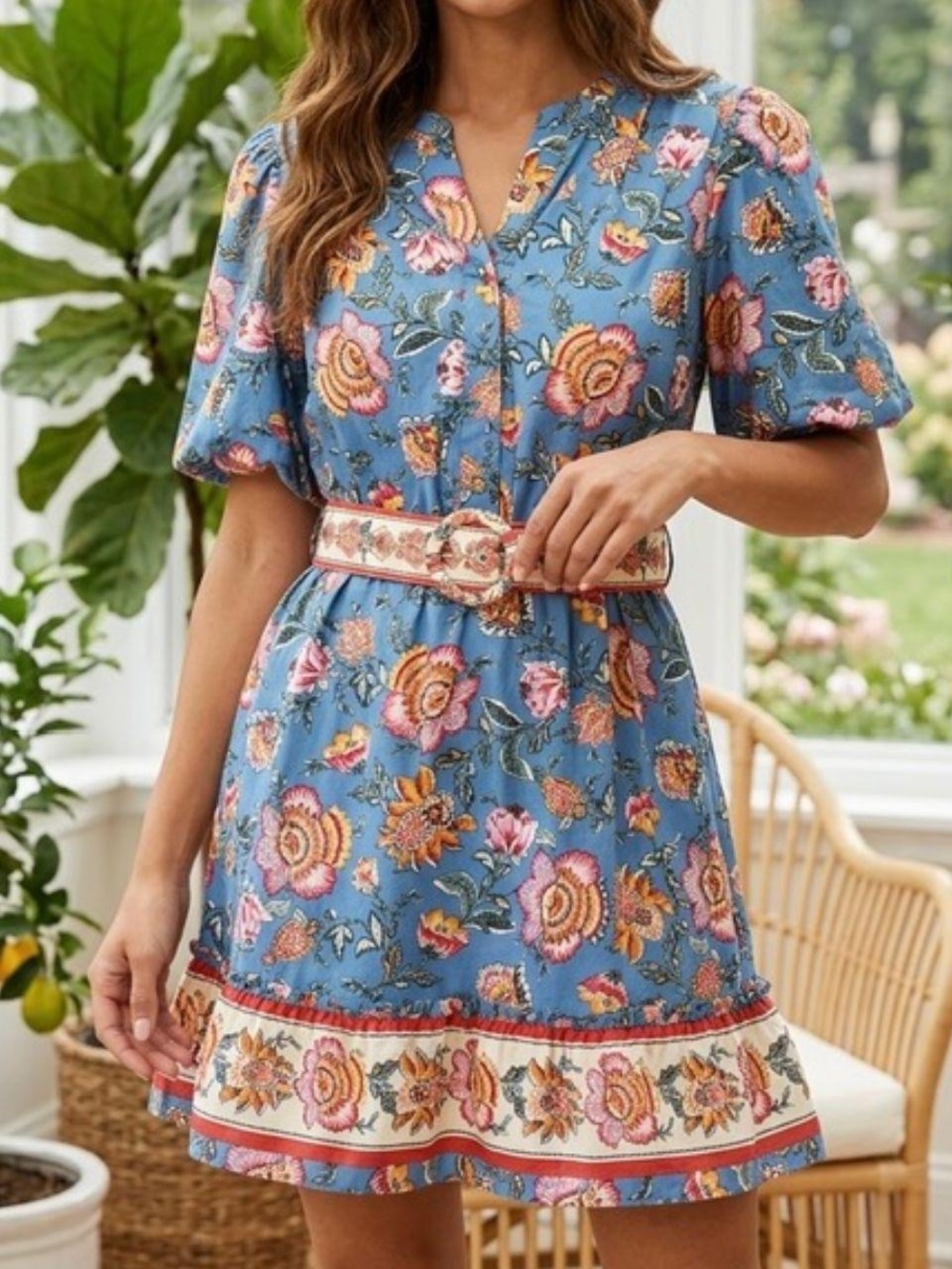 Joie Baja Floral Puff Sleeve Belted Mini Dress | Size 10